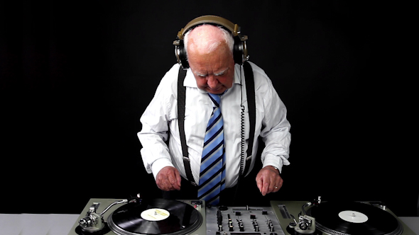 Very Funky Elderly Grandpa Dj Mixing Records 43