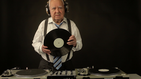 Very Funky Elderly Grandpa Dj Mixing Records 45