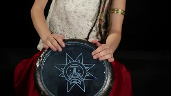 Beautiful Female Percussion Drummer Performing With Bongos 1