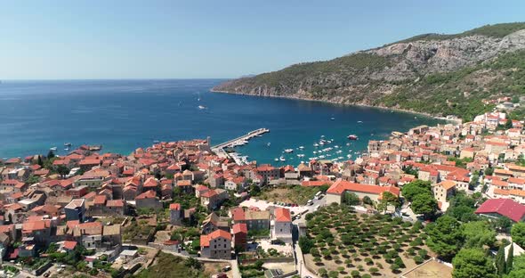 Aerial view of the bay of Komiza