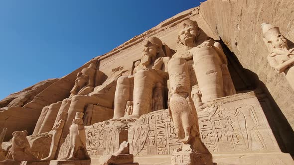 Aswan, Egypt : Great Abu Simbel temple of Pharaoh Ramses II in southern Egypt in Nubia next to Lake