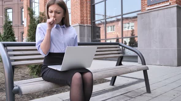 Sick Creative Woman Coughing at Work in Office, Cough