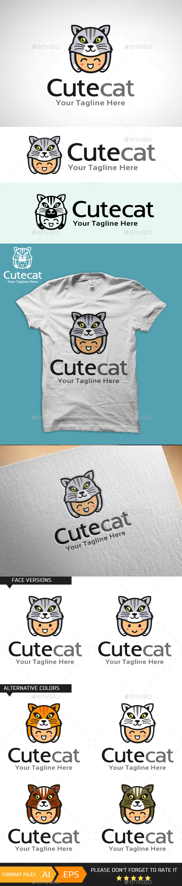 Cute Cat Logo Template