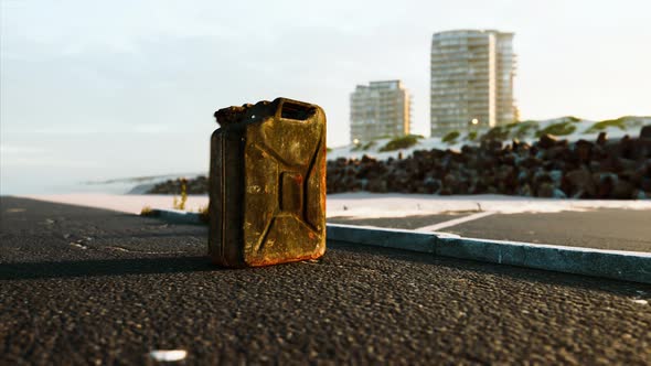 Old Metal Fuel Canister on Beach Parking