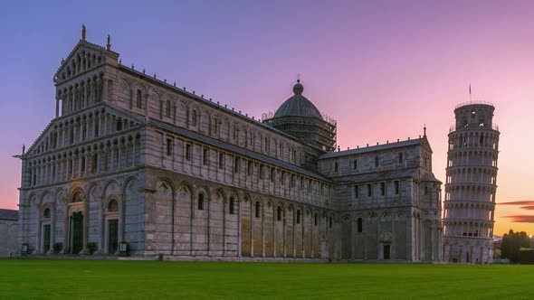 Sunrise Time Lapse of Pisa Leaning Tower , Italy