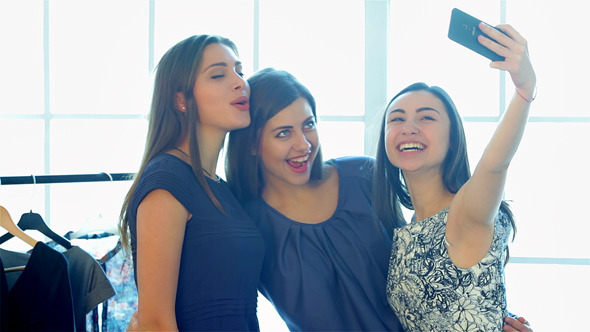 Girls Make Selfie After Successful Shopping