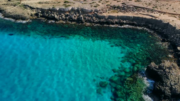 Aerial View Blue Lagoon Near Cape Cavo Greco on Sunny Day