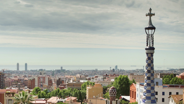 Parc Guell Barcelona Spain Skyline Torists Vacation 4