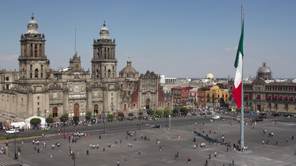 Zocalo Flag Mexico City Cathedral 1