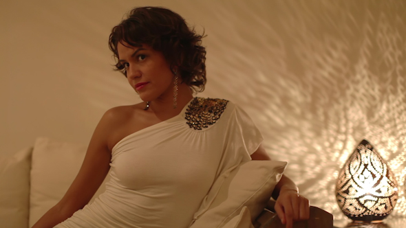 Beautiful Model Poses In A Luxury Hotel Lounge alt