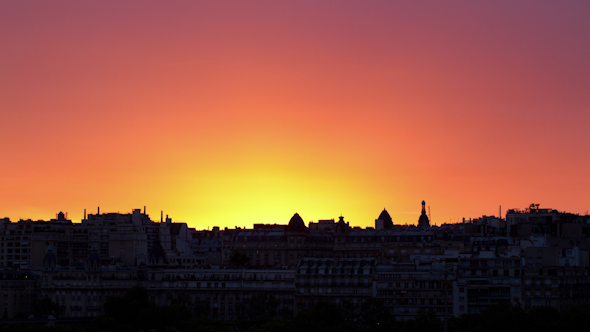 Vivid Sunset Over Paris, France