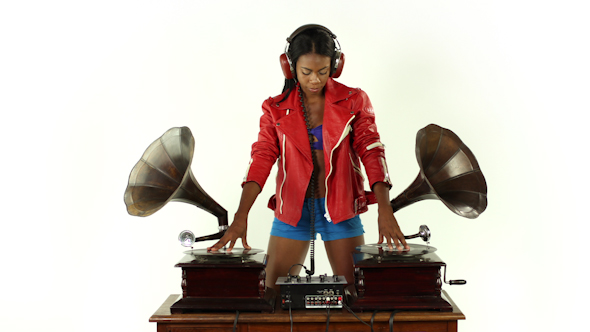 Super Stylish Female Dj Retro Gramophones 2 alt