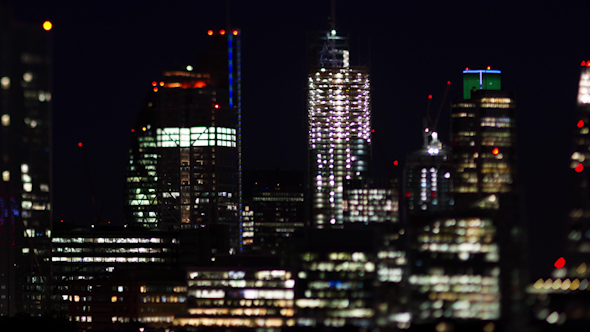 London Skyline At Night Financial Center Business England