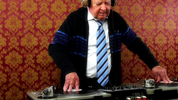 Very Funky Elderly Grandpa Dj Mixing Records 4