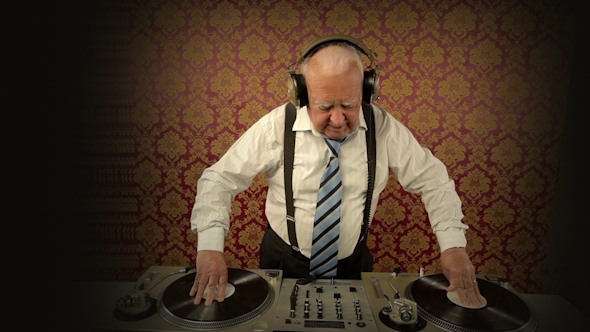 Very Funky Elderly Grandpa Dj Mixing Records 56 alt