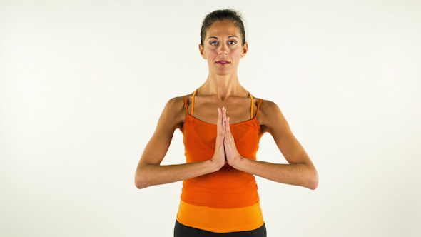 Yoga Teacher Poses On A White Background 26