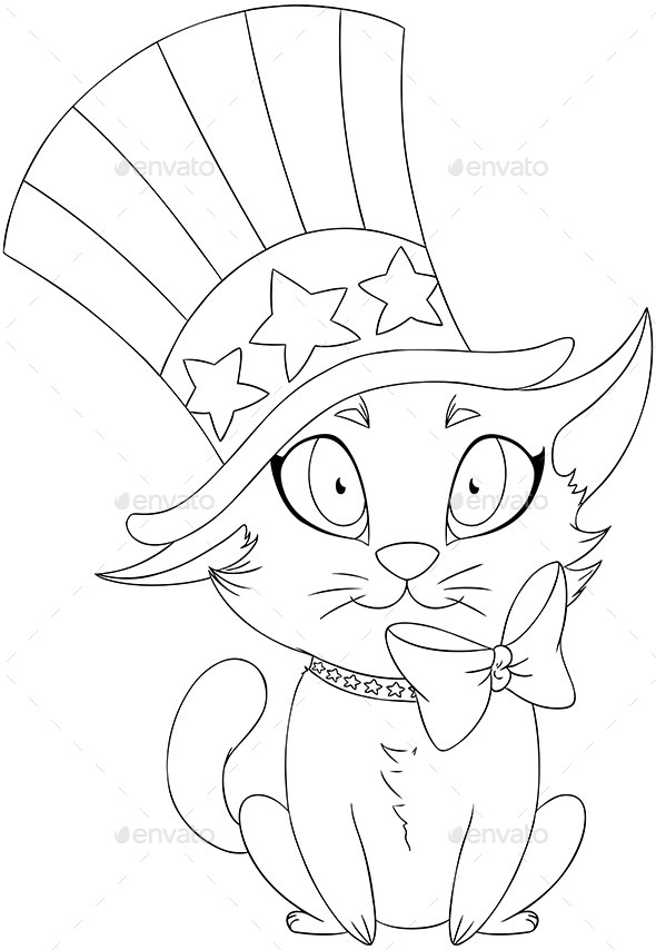 Independence Day Kitten Coloring Page