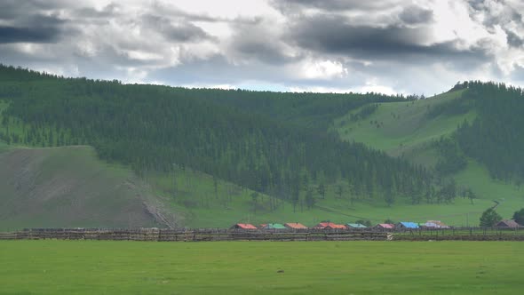 Village Houses With Colorful Roofs in Mongolia