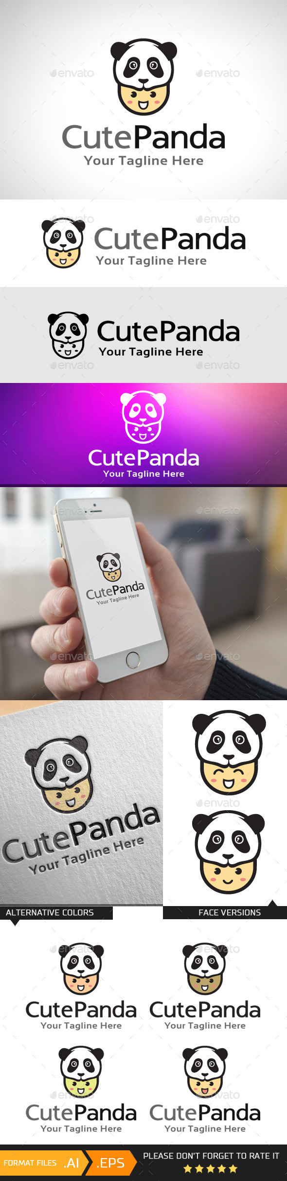 Cute Panda Logo Template