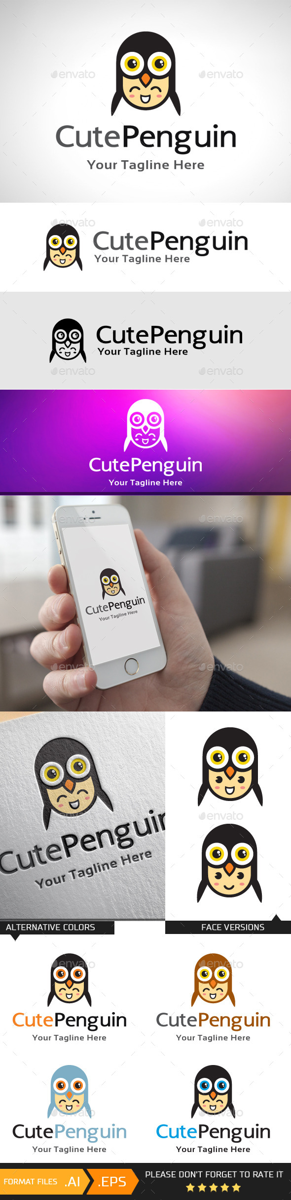Cute Penguin Logo Template
