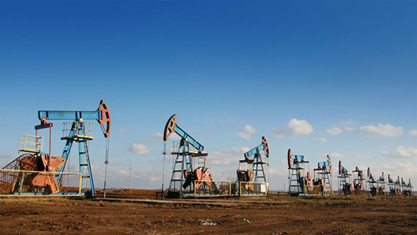 Row Of Many Working Oil Pumps