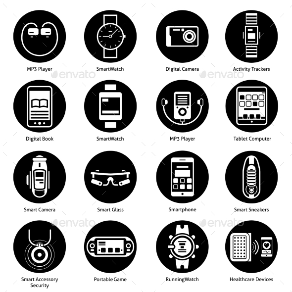 Wearable Technology Icons Black