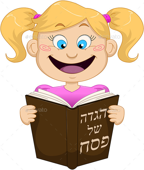 Girl Reading from Haggadah for Passover