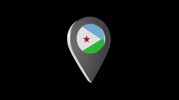 3d Animation Map Navigation Pointer With Djibouti Flag With Alpha Channel  - 2K