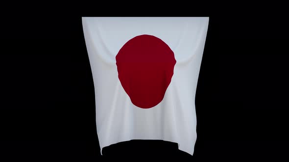 The piece of cloth falls with the flag of the State of Japan to cover the product