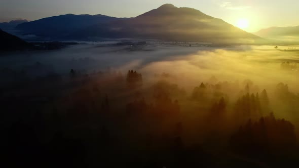 Drone Over Ethereal Misty Landscape Of Zell Am See