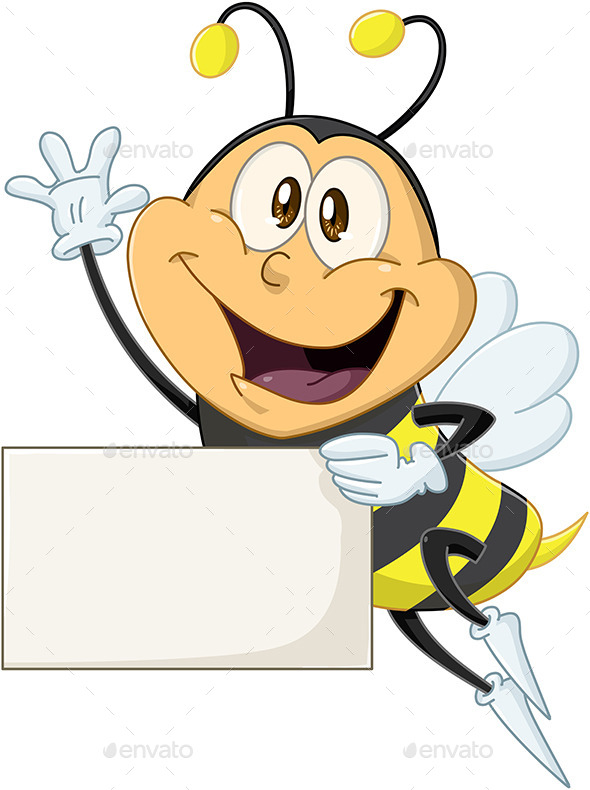 Bee Holds Sign and Waves Hello
