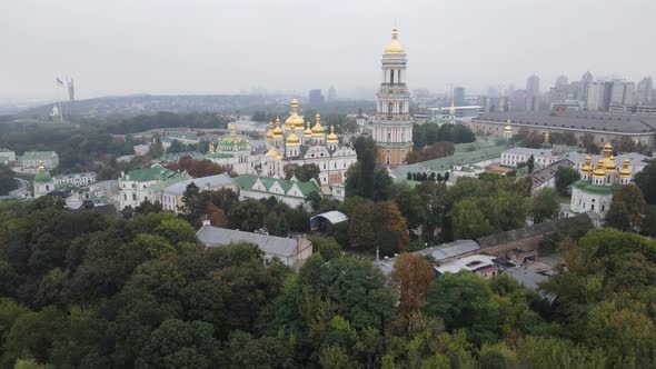 Symbol of Ukraine : Kyiv-Pechersk Lavra. Kiev. Slow Motion Aerial View