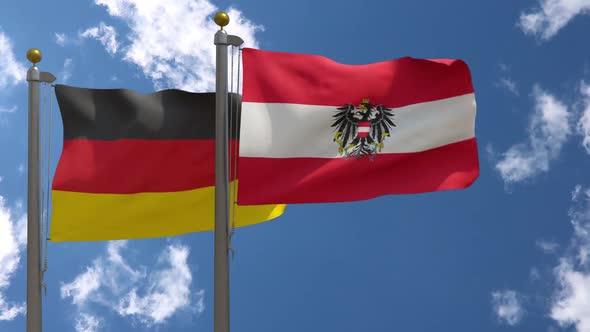 Germany Flag Vs Austria (with Emblem) On Flagpole