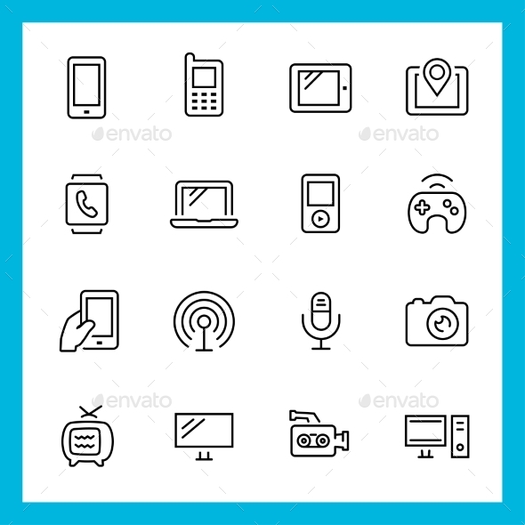 Devices and Technology Vector Thin Line Icon Set