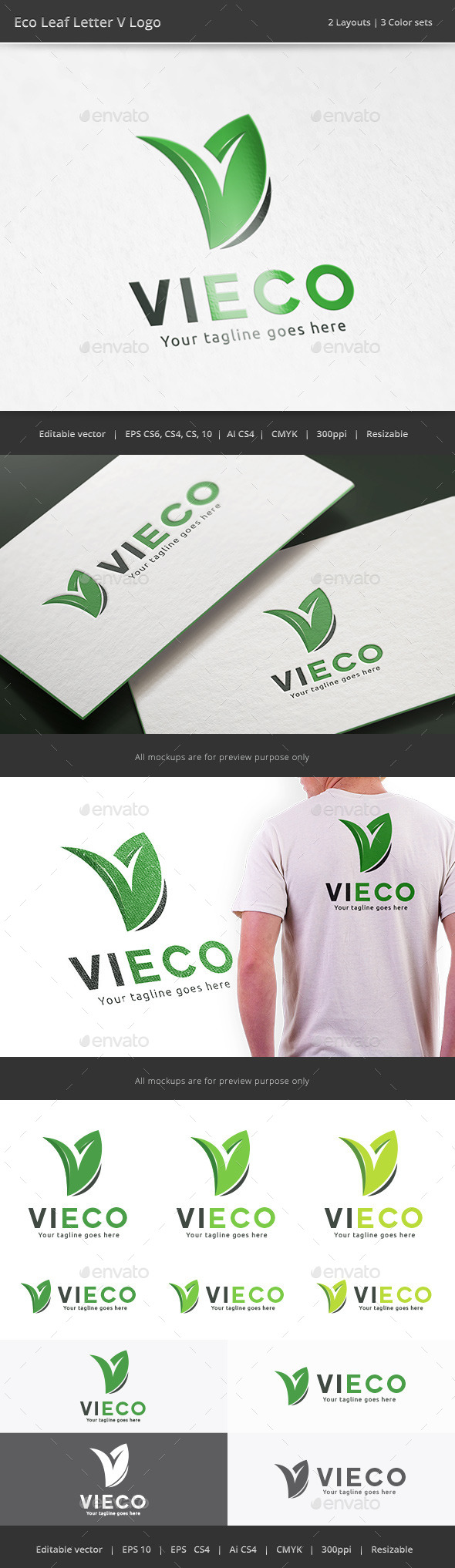 Eco Leaf Letter V Logo