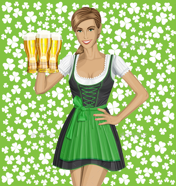 Vector Woman In Drindl On Saint Patricks Day