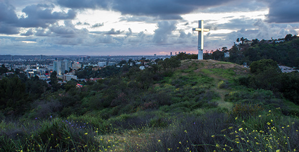 Glowing Cross on Hill over Hollywood
