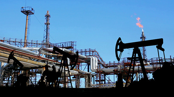 Petrochemical Factory And Oil Pumps Silhouette alt