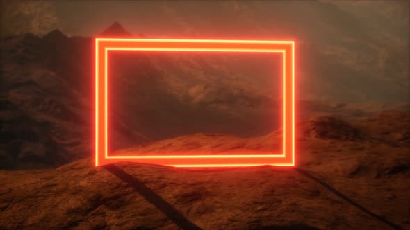 Neon Portal on Mars Planet Surface With Dust Blowing alt