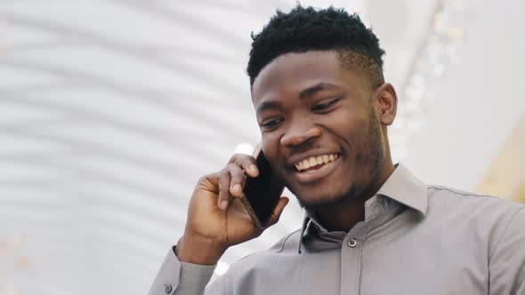Closeup Young Happy Man Talking on Phone Chatting with Friends Using Smartphone Handsome Guy
