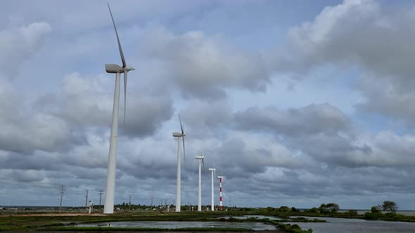 Wind Power Turbines Row Regular