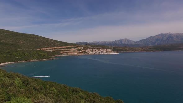 Panorama of Green Mountains Over the Lustica Bay