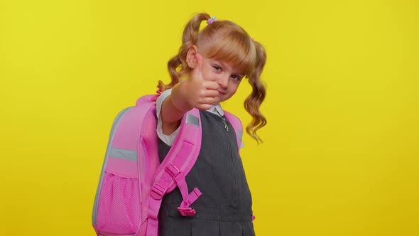 School Girl Kid Looking Approvingly at Camera Showing Thumbs Up Like Sign Positive Something Good