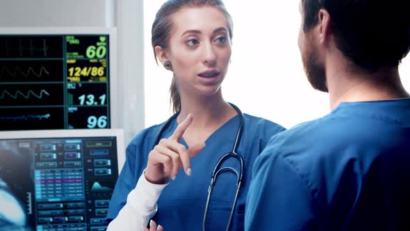 Professional medical doctors working in emergency medicine. Portrait of surgeon and the nurse.