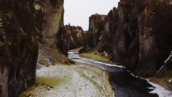 Drone Flight Over Fjaora In Fjaorargljufur Canyon