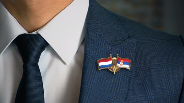 Businessman Friend Flags Pin Netherlands Serbia