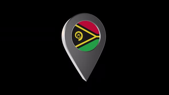 3d Animation Map Pointer With Vanuatu Flag With Alpha Channel - 2K