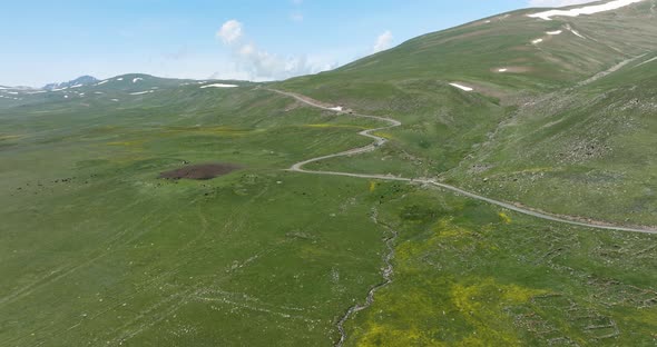 Aerial Panorama Of Tskhratskaro Pass Within Ktsia-Tabatskuri Managed Reserve Park In Georgia. Drone