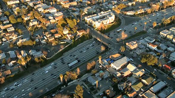 Aerial View Of Los Angeles Freeway / Highway / Suburbs - Clip 2