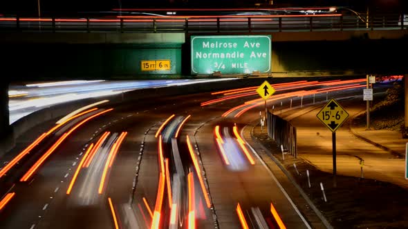 Traffic In Downtown Los Angeles At Night 2